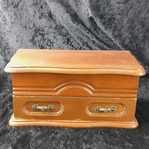 Vintage wooden with brass pulls jewelry box